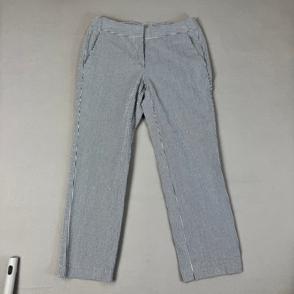 British Khaki Womens Blue White Striped Seersucker Straight Crop Pants Size 2